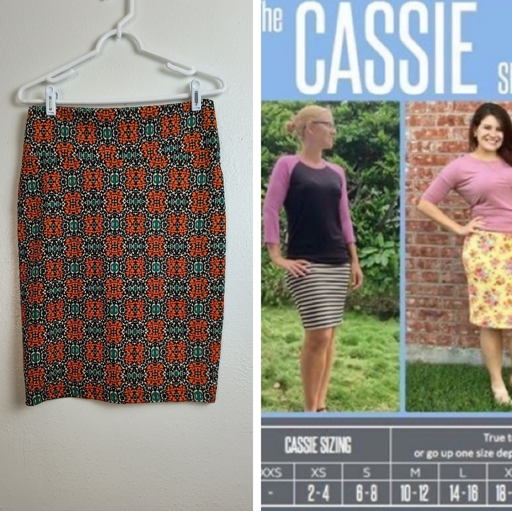 Lularoe Cassie Casual Pencil Skirt High Yoga Waist M Orange Retro Print